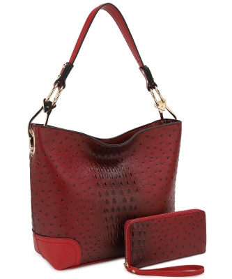 Ostrich Croc 2-in-1 Bucket Bag BW1470 RED